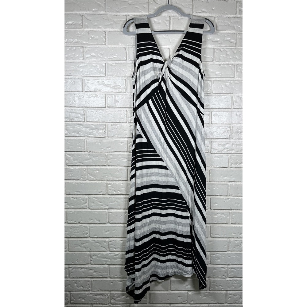 Harper 241 1X Black White Striped Twist Front Midi Dress Plus Size Boho